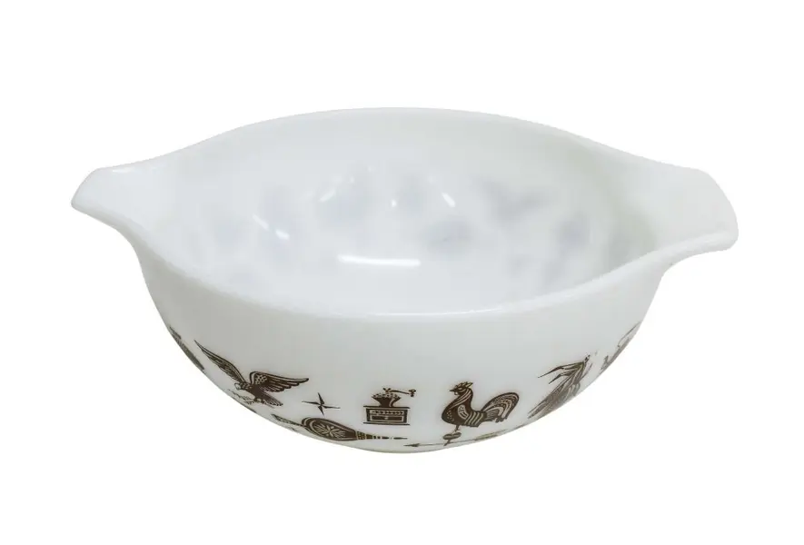 Foto de um(a) Caçarola De Opalina Pyrex Mod. Friendship, da categoria de Travessas e tigelas. Rara caçarola em opalina com decoração policromada, da marca PYREX MOD. FRIENDSHIP 475 - MADE IN USA - OVENWARE. Medidas 10A... Vendido no marketplace Trésors.