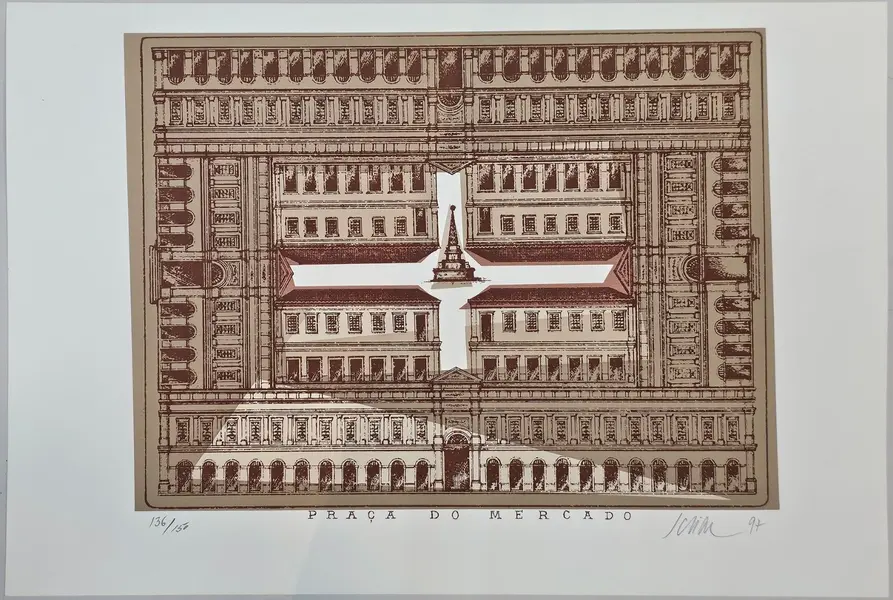 Foto de um(a) Carlos Scliar - "Praça do Mercado" é gravura de 1997 medindo 35 x 50 cm, assinada a mão e sem moldura, da categoria de Serigrafia. Mostrado de uma perspectiva diferente. Vendido no marketplace Trésors.