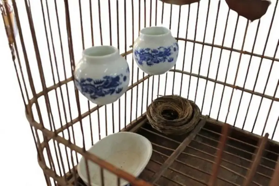 Foto de um(a) Gaiola chinesa quadrada em bambu, da categoria de Objetos decorativos. Gaiola chinesa quadrada em bambu para decoração. Apresenta complementos em porcelana branca vitrificada decorados com... Mostrado de uma perspectiva diferente. Vendido no marketplace Trésors.