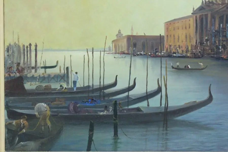 Foto de um(a) Quadro IVO BLASI "CANAL GRANDE" VENEZA, da categoria de Pinturas. IVO BLASI (SP-SP, 1932 ) "CANAL GRANDE" VENEZA - Grande e magnífica pintura, finamente executada em técnica de óleo sobre... Mostrado de uma perspectiva diferente. Vendido no marketplace Trésors.