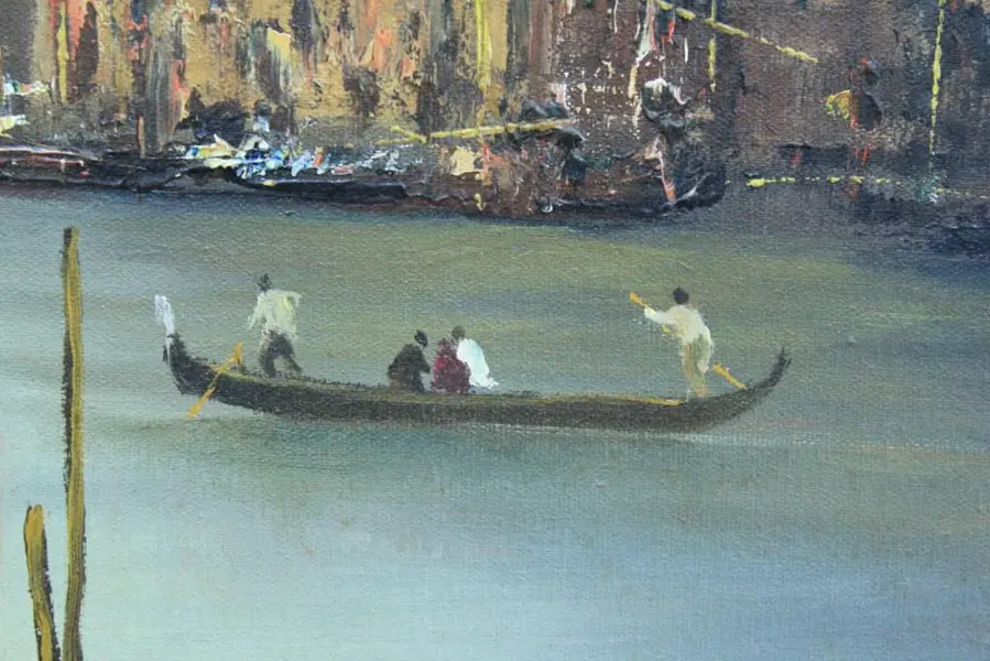 Foto de um(a) Quadro IVO BLASI "CANAL GRANDE" VENEZA, da categoria de Pinturas. IVO BLASI (SP-SP, 1932 ) "CANAL GRANDE" VENEZA - Grande e magnífica pintura, finamente executada em técnica de óleo sobre... Mostrado de uma perspectiva diferente. Vendido no marketplace Trésors.