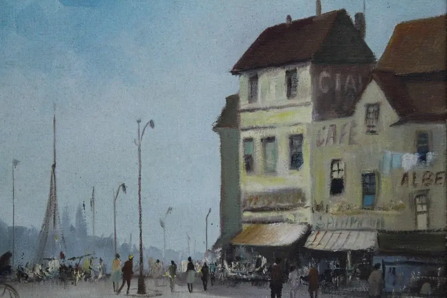 Foto de um(a) Quadro IVO BLASI "CENA URBANA EUROPEIA", da categoria de Pinturas. IVO BLASI "CENA URBANA EUROPEIA" - magnífica pintura, finamente executada em técnica de óleo sobre tela, representando... Mostrado de uma perspectiva diferente. Vendido no marketplace Trésors.