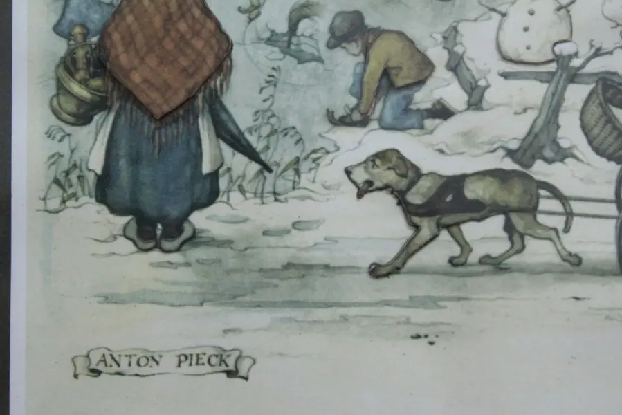 Foto de um(a) Gravura Anton Pieck - cena de inverno, da categoria de Impressões. Gravura de uma cena de inverno com pessoas em atividades, caracterizada pelo estilo do artista holandês ANTON PIECK. Moldura... Mostrado de uma perspectiva diferente. Vendido no marketplace Trésors.