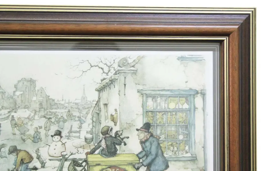 Foto de um(a) Gravura Anton Pieck - cena de inverno, da categoria de Impressões. Gravura de uma cena de inverno com pessoas em atividades, caracterizada pelo estilo do artista holandês ANTON PIECK. Moldura... Mostrado de uma perspectiva diferente. Vendido no marketplace Trésors.