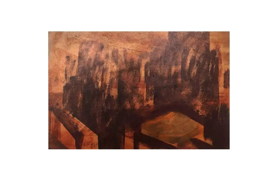 Foto de um(a) Carlos Scliar, óleo sobre chapa de eucatex, 66 x 85 cm, ano 1964, com moldura e assinado a mão, da categoria de Pinturas. Carlos Scliar, óleo sobre chapa de eucatex, 66 x 85 cm, ano 1964, com moldura e assinado a mão. Mostrado de uma perspectiva diferente. Vendido no marketplace Trésors.