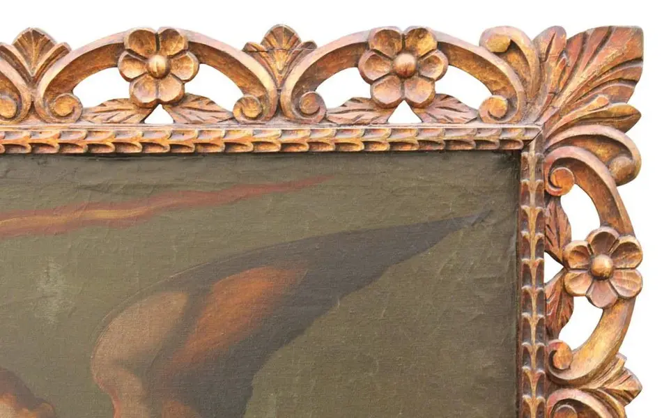 Foto de um(a) Quadro Cusquenho OSD Arcanjo, da categoria de Pinturas. Antigo e suntuoso quadro cusquenho OSD com figura Arcanjo com moldura nobre, ricamente trabalhada com douração e levemente... Mostrado de uma perspectiva diferente. Vendido no marketplace Trésors.