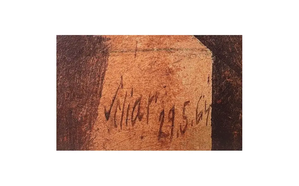 Foto de um(a) Carlos Scliar, óleo sobre chapa de eucatex, 66 x 85 cm, ano 1964, com moldura e assinado a mão, da categoria de Pinturas. Carlos Scliar, óleo sobre chapa de eucatex, 66 x 85 cm, ano 1964, com moldura e assinado a mão. Mostrado de uma perspectiva diferente. Vendido no marketplace Trésors.